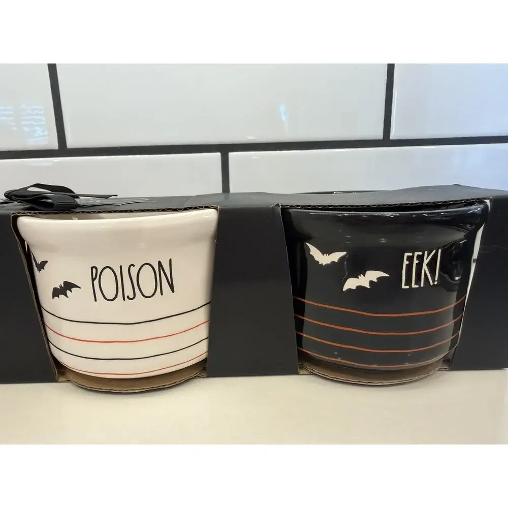 RAE DUNN Set of 4 Halloween Ceramic Ramekins - TOXIC, BEWARE, POISON, EEK! NEW!!